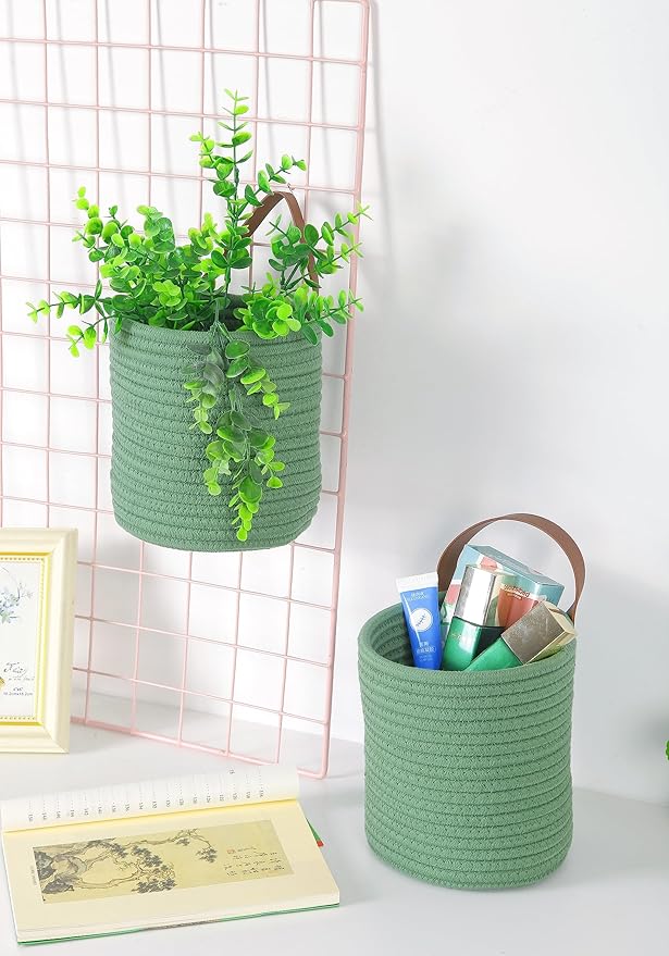 2pack Small Hanging Basket-Cotton Rope Wall Basket - Image 3
