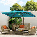 10 X 13 FT Cantilever Outdoor Patio Umbrella with Base Included Large Heavy Duty 360° Rotation Double Top Offset Rectangular Umbrellas with Led Lights for Backyard Outside Deck, Turquoise by MEVBC