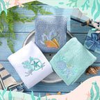 3 Pack Coastal Hand Towels for Bathroom 100% Cotton Embroidered Beach Bathroom - Image 4