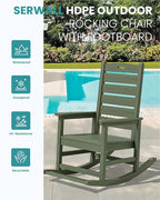 SERWALL Outdoor Rocking Chair, Oversized Rocking Chair with Footrest for Adults, HDPE All Weather Resistant Rocking Chairs for Patio, 350lbs Weight Capacity, Avocado Green - Image 4