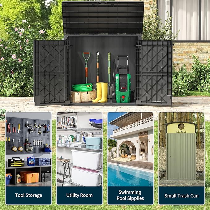 LHBcraft Outdoor Storage Cabinet 36 Cu Ft with Lockable Doors, Portable Horizontal Resin Storage Shed -Easy to Assemble, Waterproof Outdoor Storage Box for Backyards,Patios Black - Image 5