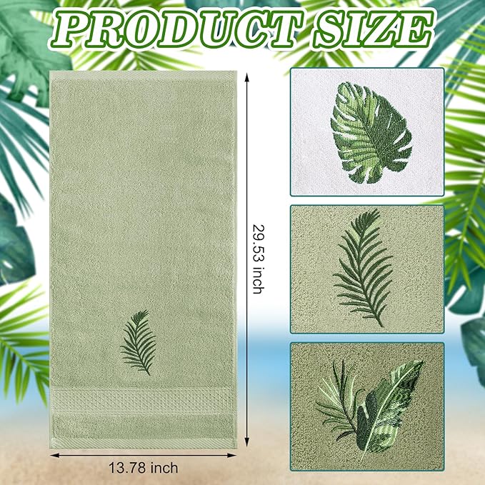 3 Pcs Tropical Palm Leaves Hand Towels - Image 3