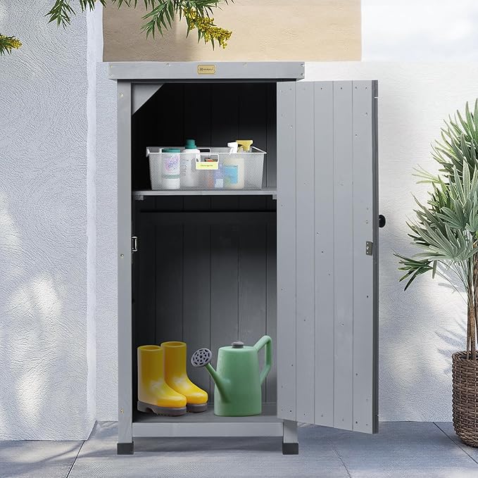 HABAU Outdoor Storage Cabinet for Patio, Garden Potting Bench Table with Shelves & Metal-Tabletop, Wooden Planting Work Station, Weatherproof - Image 6