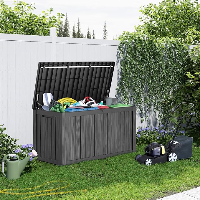 150 Gallon Resin Deck Box, Lockable Patio Outdoor Storage Box for Furniture, Garden Tools and Tools Storage, Waterproof Outside Storage Boxes - Black - Image 7