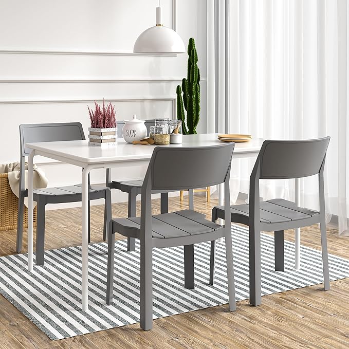 VECELO 4 Pack Stackable Dining Chairs, Plastic Patio Chairs for Indoor Outdoor Use in Kitchen, Poolside, No Assembly, Gray - Image 3