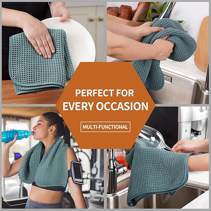 Microfiber Waffle Hand Towels, 4 Pieces, Fast Drying, Lint Free 430 GSM - Image 7