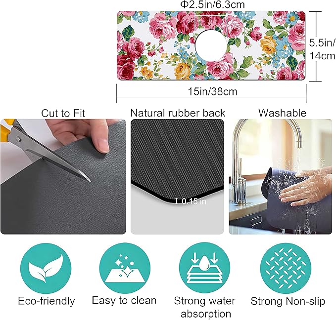 Kitchen Sink Splash Guard Faucet Mat Super Absorbent Fast Drying Mat Sink - Image 4
