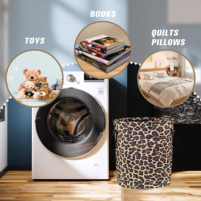 Brown Leopard Laundry Basket Foldable Oxford Cloth Funny Tote Bag Laundry - Image 4
