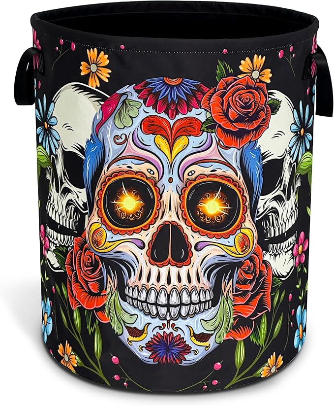 Sugar Skull Laundry Basket Skeleton Print Oxford Cloth Laundry Hamper by Unknown