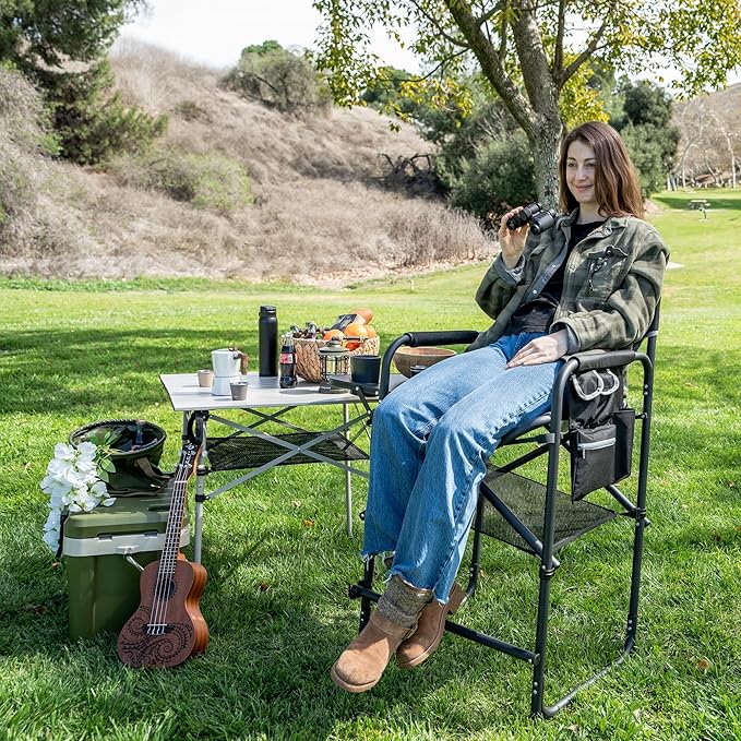 SUNNYFEEL Tall Camping Directors Chair, Portable Folding Artist Makeup Chair with Side Table, Pocket, Footrest, Heavy Duty for Beach,Trip,Picnic,Concert Outdoor Foldable Camp Lawn Chairs - Image 5