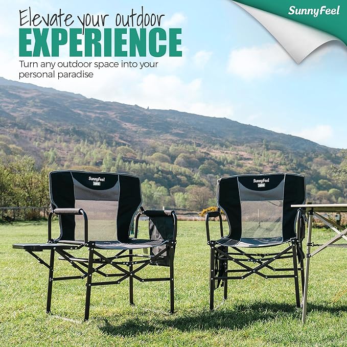 SUNNYFEEL Oversized Camping Directors Chair 500 LBS Heavy Duty, Portable Folding Chair with Side Table, Pocket for Beach, Fishing,Trip,Picnic,Lawn,Concert Outdoor Foldable Camp Chairs - Image 3