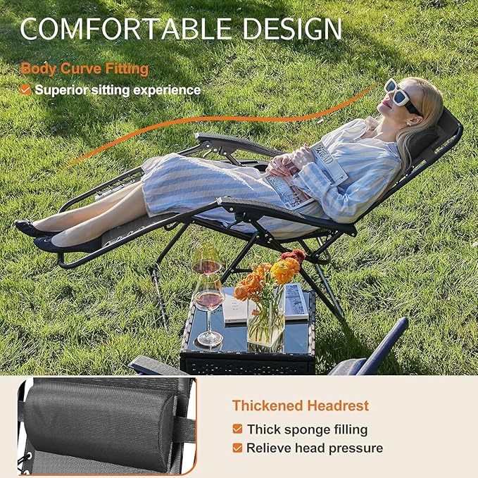 Sweetcrispy Zero Gravity Chairs, Set of 4 Portable Recliner Beach Camping Patio Outdoor Folding Lounge Chair with Cup Holder Trays and Adjustable Pillow for Poolside, Garden, Backyard, Lawn (Black) - Image 4