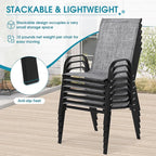 Outdoor Stackable Chairs Set of 6, Stacking Patio Chairs with Textilene Fabric, Outside Furniture for Garden Backyard Balconie Poolside Deck, Grey - Image 4