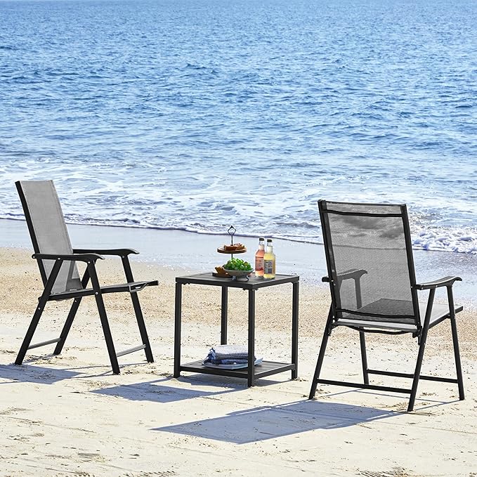 Yaheetech Patio Dining Chairs Set of 2 with Armrests, Outdoor Folding Chairs with Metal Frame and Backrest for Lawn, Garden, Yard and Poolside, Gray - Image 10