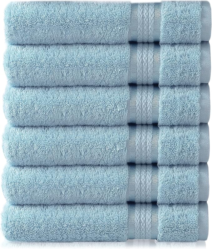 Cotton Craft - 6 Pack - Ultra Soft Extra Large Hand Towels 16x28 Light Blue - by COTTONCRAFT