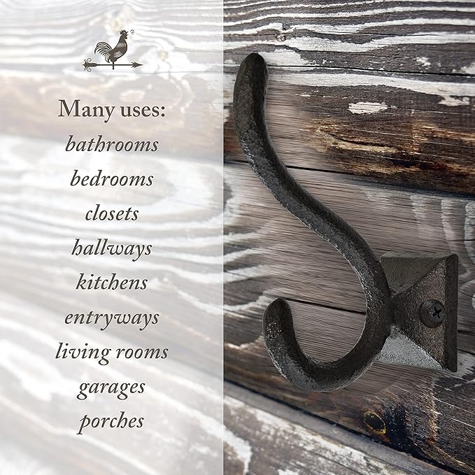 Rustic Wall Hooks for Hanging Cast Iron Black Coat Hooks Wall Mounted - Image 7