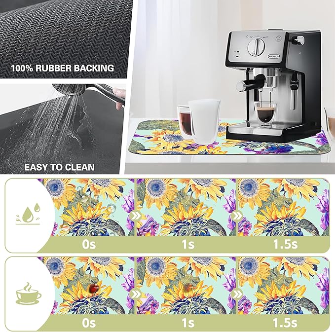 Dish Drying Mat Watercolor Sunflowers Irisflowers Floral Kitchen Mat 16"x24" - Image 3