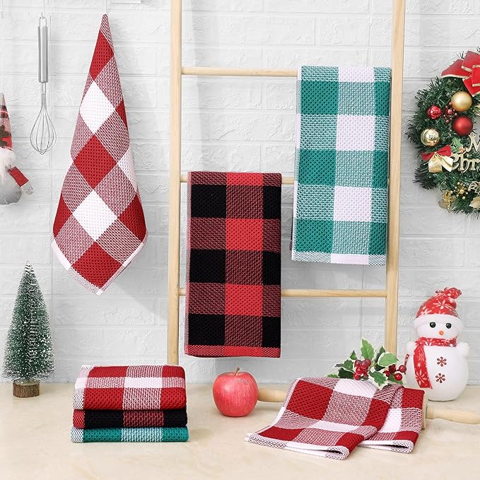 Homaxy 100% Cotton Waffle Weave Check Plaid Kitchen Towels, 13 x 28 Inches - Image 4