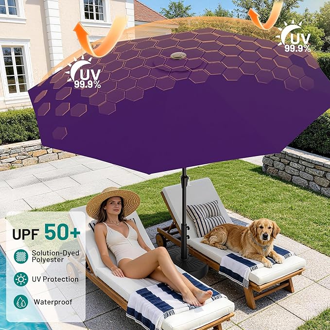 AreShark 9 FT Patio Umbrella for Outdoor, Outdoor Table Umbrella with Push Button Tilt and Crank, Outdoor Patio Umbrellas with 8 Sturdy Ribs for Market, Garden, Pool (Dark Purple) - Image 4
