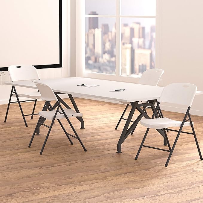 Amazon Basics Foldable Portable Comfortable Sturdy Folding Plastic Chair, 350-Pound Capacity, White, 4-Pack - Image 6