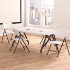 Amazon Basics Foldable Portable Comfortable Sturdy Folding Plastic Chair, 350-Pound Capacity, White, 4-Pack - Image 6