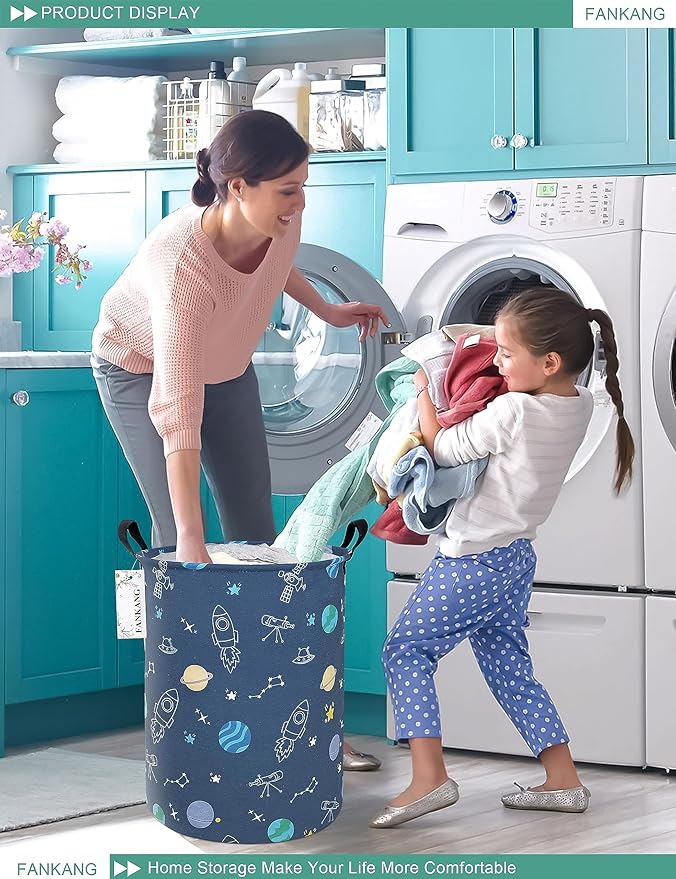 FANKANG Storage Basket, Nursery Hamper Canvas Laundry Basket Foldable - Image 4