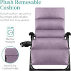 Best Choice Products Oversized Zero Gravity Chair, Folding Outdoor Patio Recliner, XL Anti Gravity Lounger w/Removable Cushion, Cup Holder, Side Tray, 350lb Capacity - Lavender - Image 3