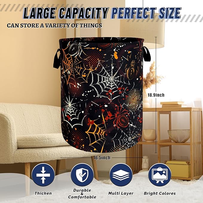 Colorful Spider Web Laundry Basket Foldable Oxford Cloth Halloween Laundry - Image 3