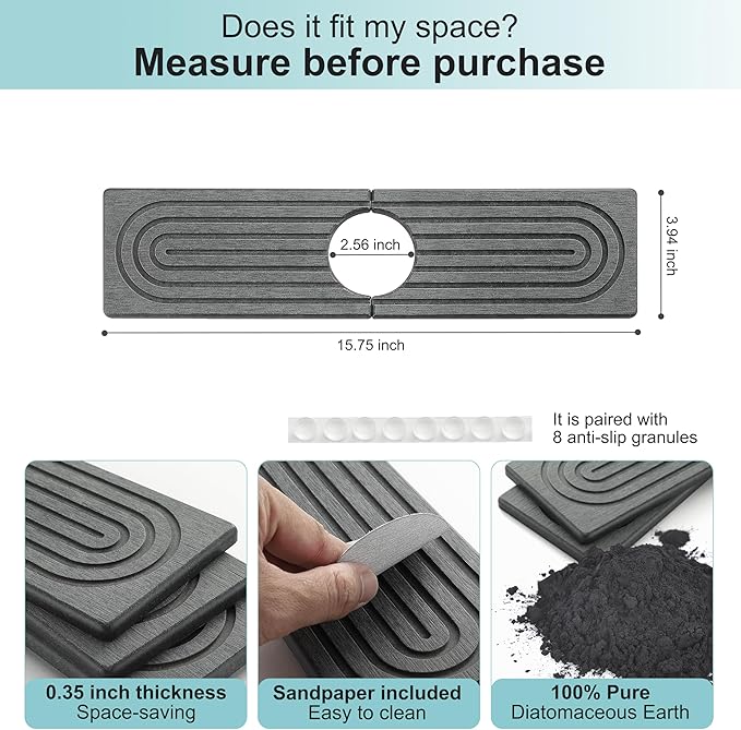 Faucet Mat for Kitchen Sink, Diatomite Fast Drying Stone Sink Tray, Super - Image 3