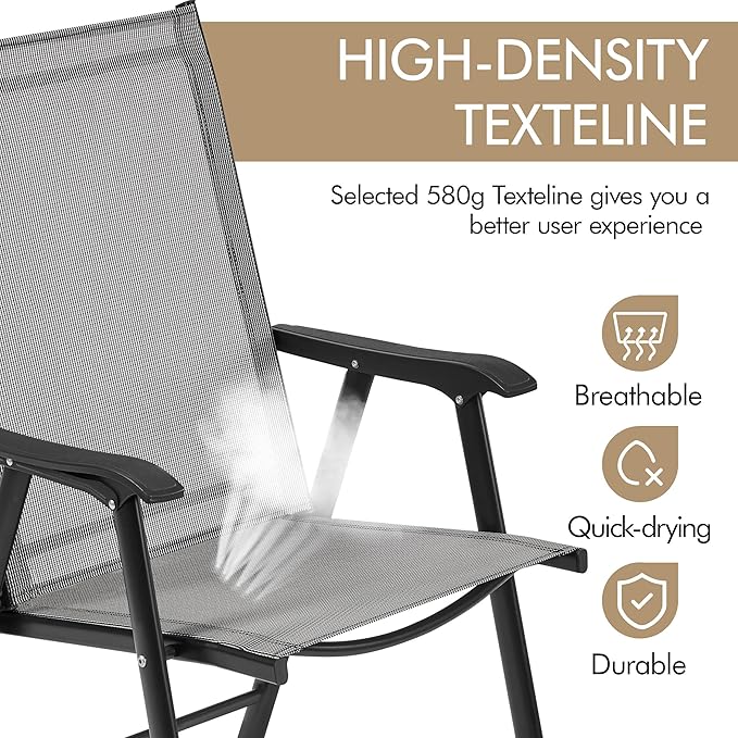 Yaheetech Patio Dining Chairs Set of 4 with Armrests, Outdoor Folding Chairs with Metal Frame and Backrest for Lawn, Garden, Yard and Poolside, Gray - Image 7