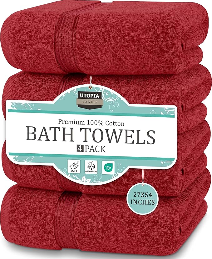 Utopia Towels 4 Pack Premium Bath Towels Set, 27 by 54 Inches, 100% Ring Spun by UTOPIATOWELS