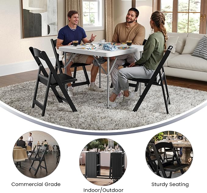 Flash Furniture Hercules Series Folding Chair - Black Resin - 2 Pack 800LB Weight Capacity Comfortable Event Chair - Light Weight Folding Chair - Image 5