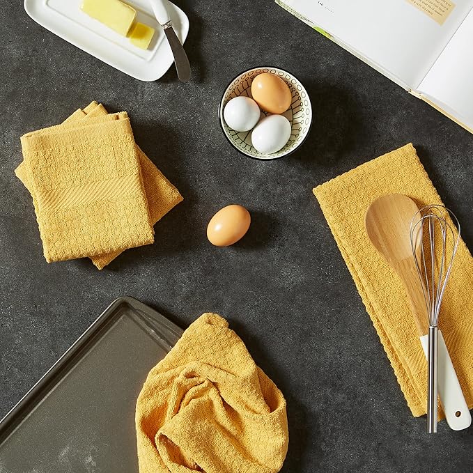 DII Basic Terry Collection Waffle Dishtowel Set, Solid Mustard, 4 Piece - Image 6