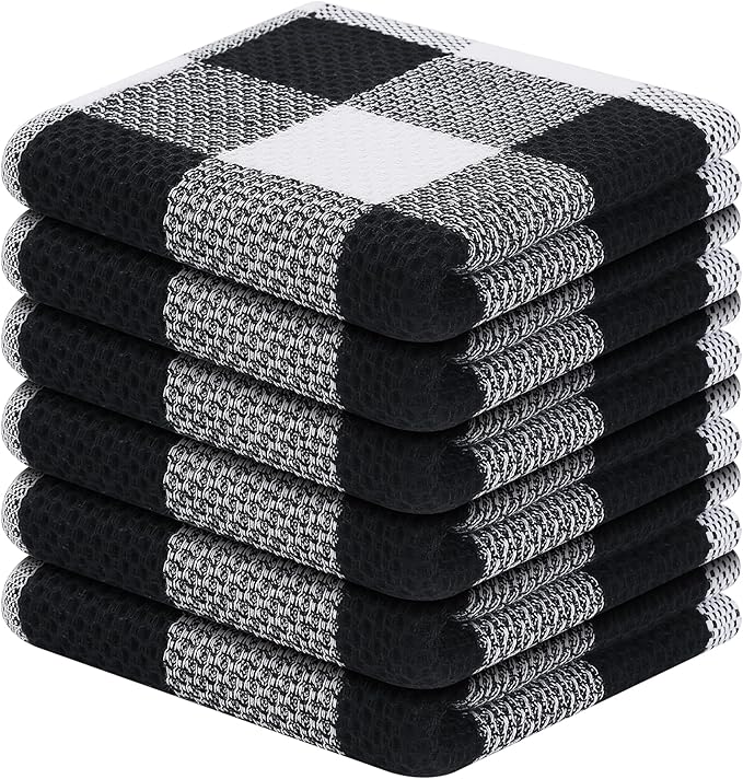 Homaxy 100% Cotton Waffle Weave Check Plaid Dish Cloths, 12 x 12 Inches by Homaxy