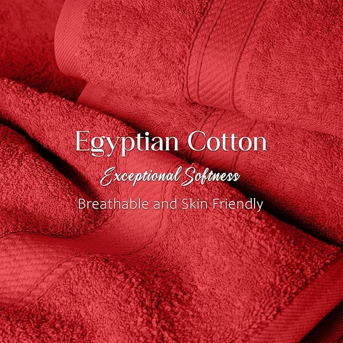 SUPERIOR Solid Egyptian Cotton Towel Set, Washcloths 13” x 13”, Hand Towels 20” - Image 5