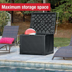 Rubbermaid Medium Resin Outdoor Storage Deck Box (74 Gal), Weather Resistant, Black, Deck Organization for Home/Backyard/Pool Chemicals/Toys/Garden Tools/Porch/Patio Cushions - Image 5