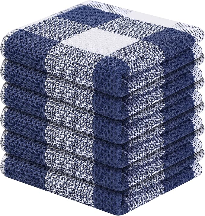 Homaxy 100% Cotton Waffle Weave Check Plaid Dish Cloths, 12 x 12 Inches by Homaxy