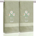 2 Pcs Daisy Flower Hand Towels Gray Green Bathroom Decor 14x29 Inch Embroidered by SmoothNovelty