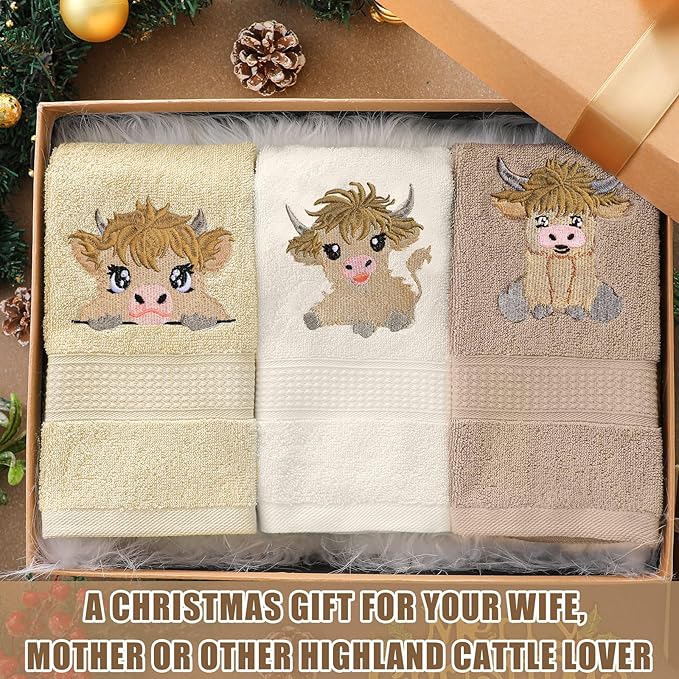 3 Pcs Mini Baby Highland Cow Hand Towels - Image 6