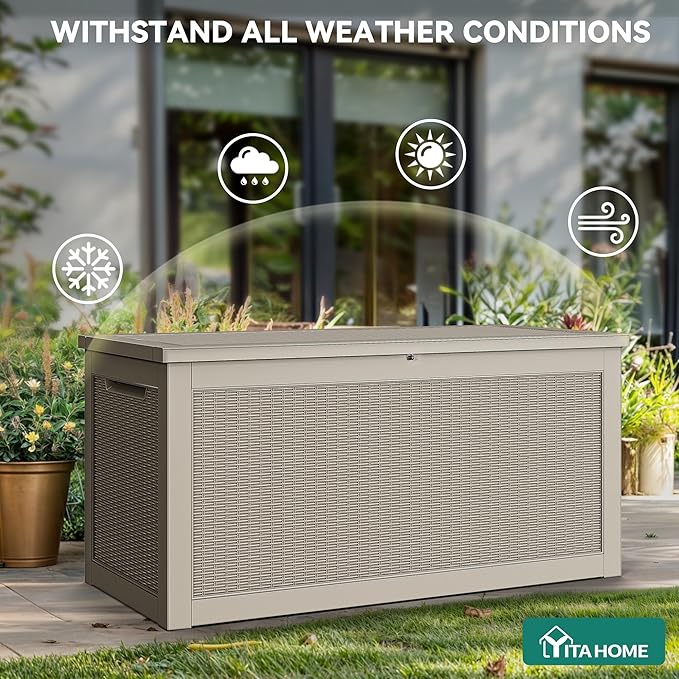 YITAHOME XXL 260 Gal Large Deck Box, Outdoor Resin Storage Box, Rattan Storage Container for Patio Furniture, Garden Tools, Waterproof, Lockable (Brown) - Image 4
