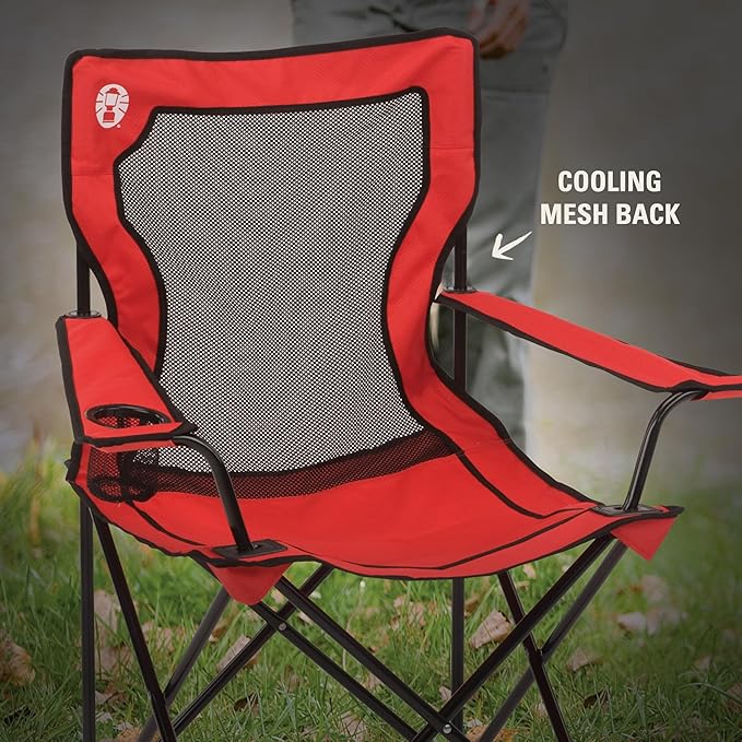 Coleman Broadband Mesh Quad Camping Chair with Carry Bag & Cup Holder, Cooling Mesh Back with Adjustable Arms, Great for Camping, Tailgating, Firepits, Patio, & More - Image 5