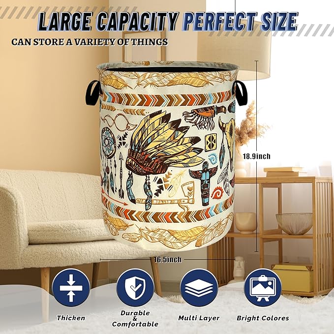 Feather Printed Laundry Basket Oxford Cloth Foldable Boho Laundry Hamper - Image 3
