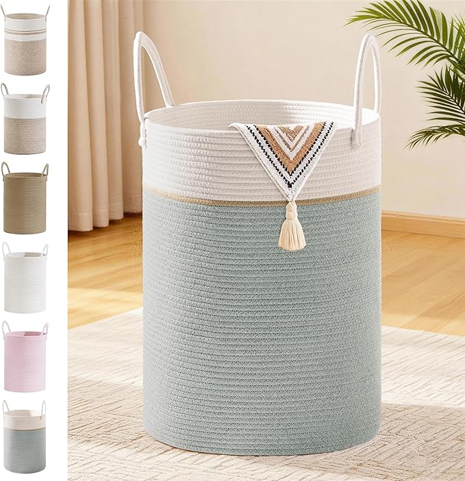 Tall Laundry Basket with Handles, 72L Portable Dirty Clothes Hamper, Boho by SunNewt