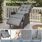 Outdoor Indoor Wicker Recliner with Adjustable Back and Footrest, Patio Reclining Chair with Flip-up Table, Outdoor Rattan Lounge Chair, Grey - Image 4