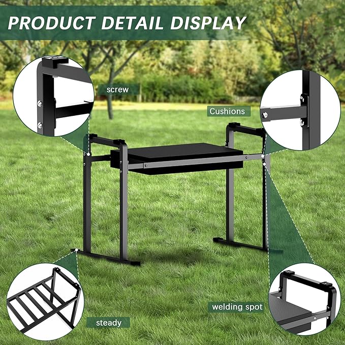 FLINTER Garden Kneelers Seat, Stable and Save Tip-Resistant Design 10.2" Wider Garden Kneeler and Seat with Handle, Heavy Duty Gardening Stool for Seniors, Gardening Weeding Bench for Parents - Black - Image 5