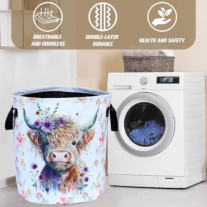 Highland Cow Laundry Basket Foldable Waterproof Oxford Cloth Funny Tote Bag - Image 7