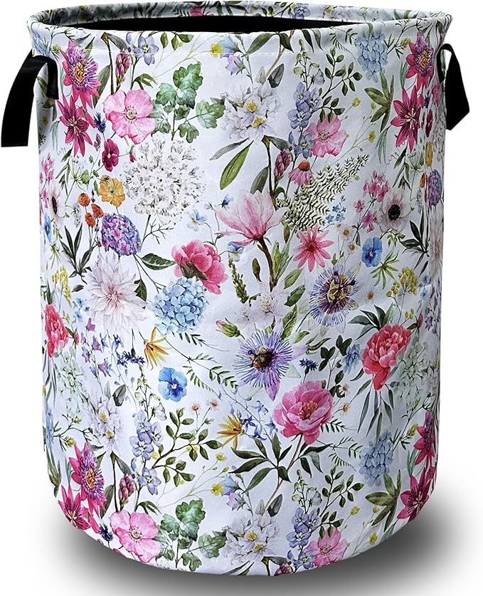 Watercolor Flower Floral Laundry Basket Foldable by SELIONLIKN
