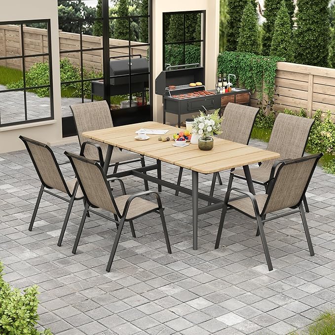 Patio Chairs Set of 8, Stackable Outdoor Dining Chairs for All Weather Textilene Fabric & Metal Frame, Outdoor Chairs Set for Backyard Deck Garden (Brown, Set of 8) - Image 7