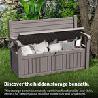 80 Gallon Outdoor Storage Bench Deck Box Waterproof Lockable,Outdoor Storage Furniture for Patio,Garden and Porch,Tools and Cushions（Grey Stripe） - Image 8