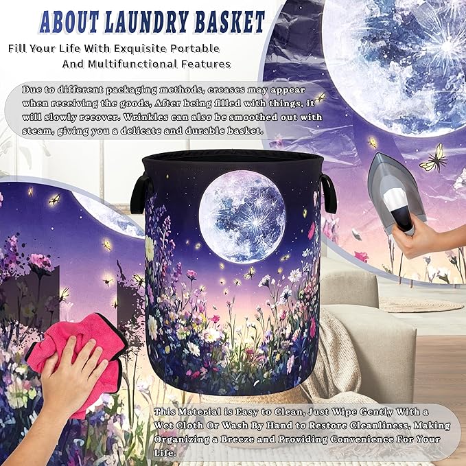 Moon Laundry Basket Oxford Cloth Night Sky Colorful Floral Butterfly Laundry - Image 8